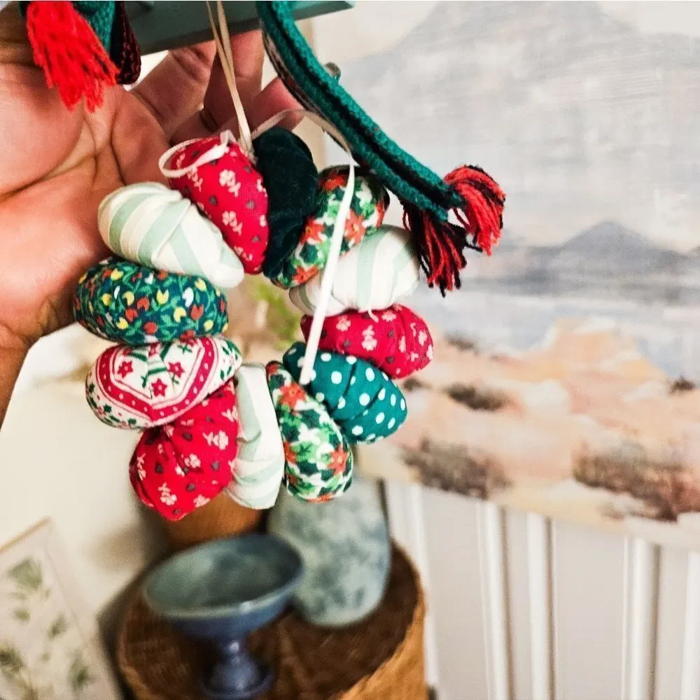 VTG Set Of 3 Patchwork Fabric Wreath, Antique Xmas Mini Stocking & Hallmark 2004